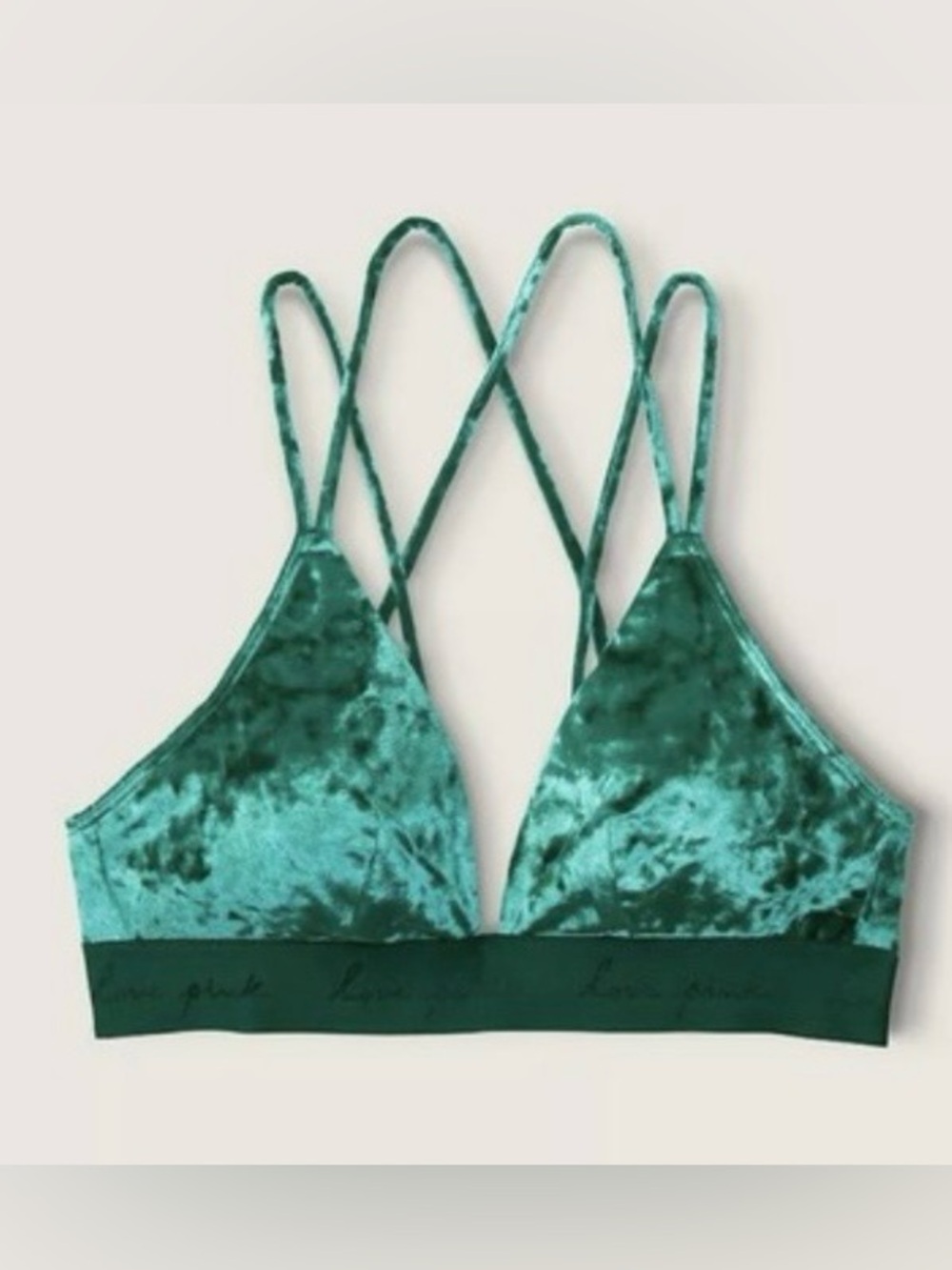 PINK Victoria's Secret Velvet Triangle Bralette Top Green Size M